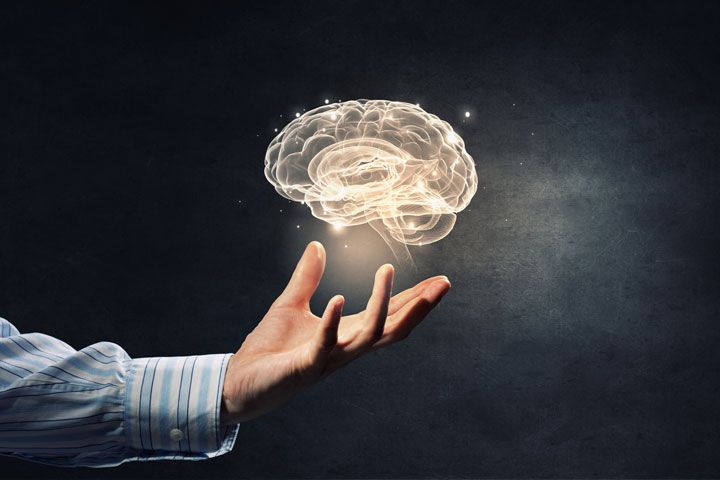 illustration of brain with a hand underneath holding it up