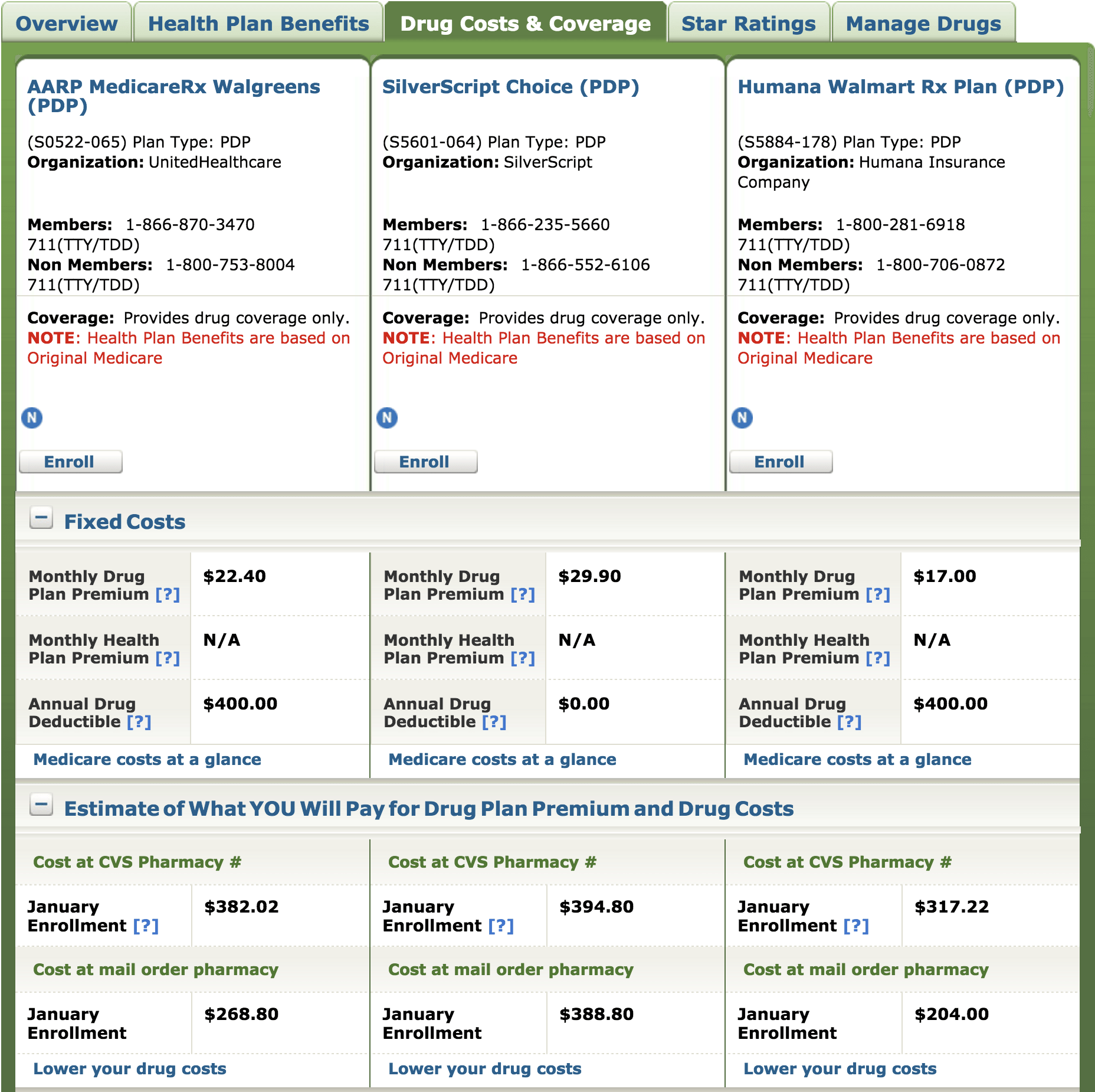 Medicare D Plans and Pricing Comparison Page
