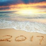 2017, New Year, Beautiful beach, sunset