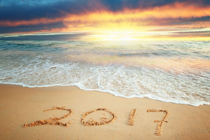 2017, New Year, Beautiful beach, sunset