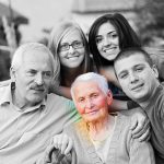 Family visiting elderly relative at nursing home