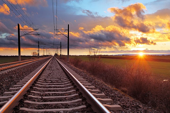 Train tracks, sun set