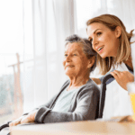 Healthcare professional with an elderly patient